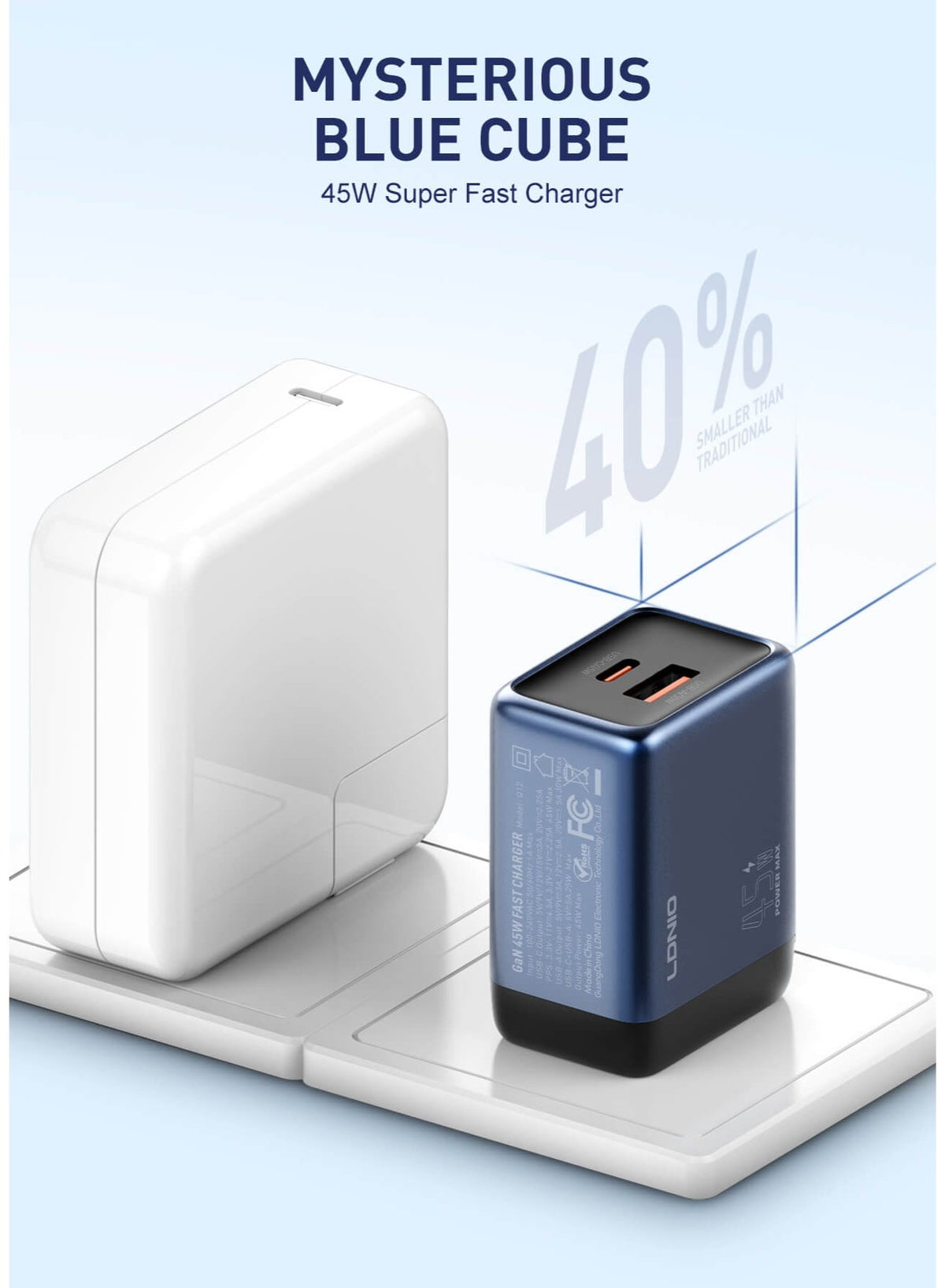45W GaN USB-C and USB-A Fast Wall Charger, Power Delivery PPS Super Fast Charging Adapter for Laptops, MacBook, iPhone, 