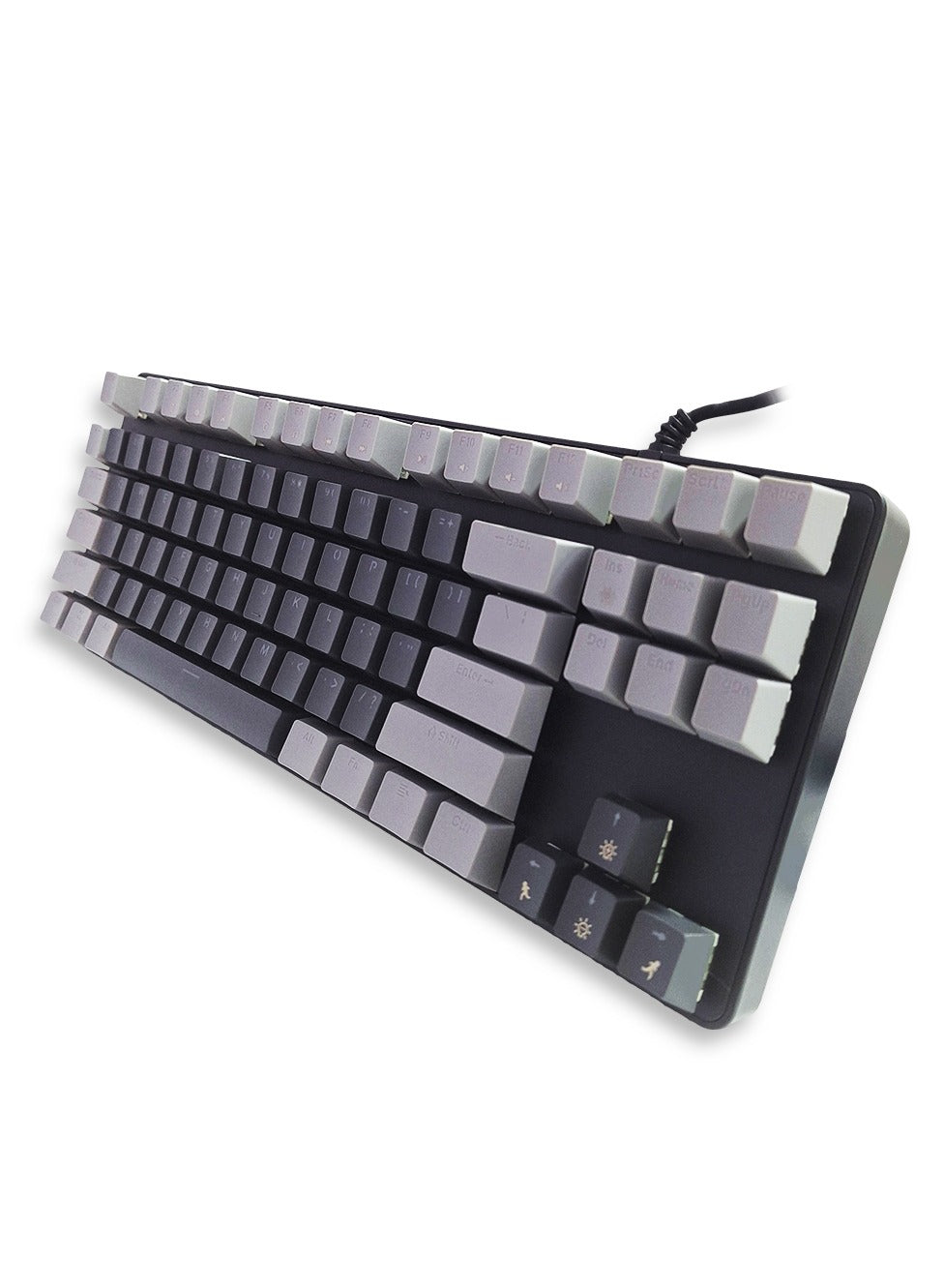 Mechanical Gaming Keyboard, model PPK87 for computer and lap top (black/gray) RGB Full size with 87 key, cable USB Speed interface , black switch, adjustable height in to give comfort to the hand while playing .