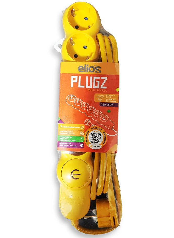 Elios Power Splits Electricity Strip with 5 Outlets - Yellow