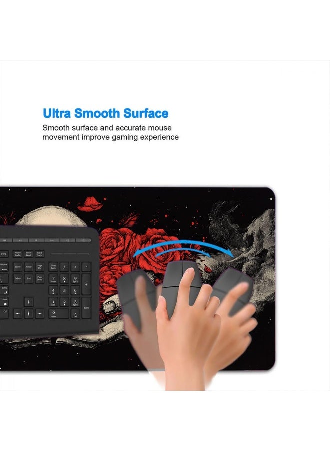 Gothic Skull Gaming Mouse Pad Large Rose Horror Dark Fantasy Mousepad Large Gaming Mouse Pad Laptop Keyboard Mat Non-Sli