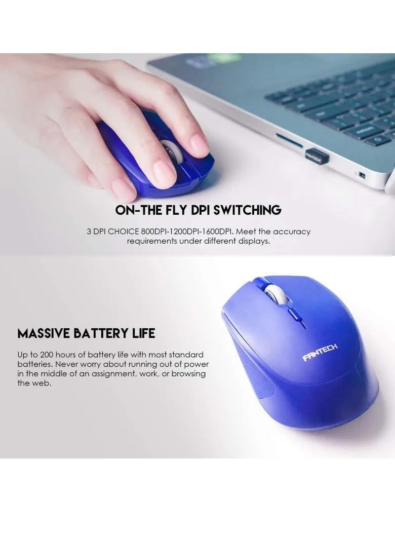 FANTECH W190 Silent Switch Ambidextrous Office blue Mouse , Supports both Bluetooth & 2.4GHz wireless