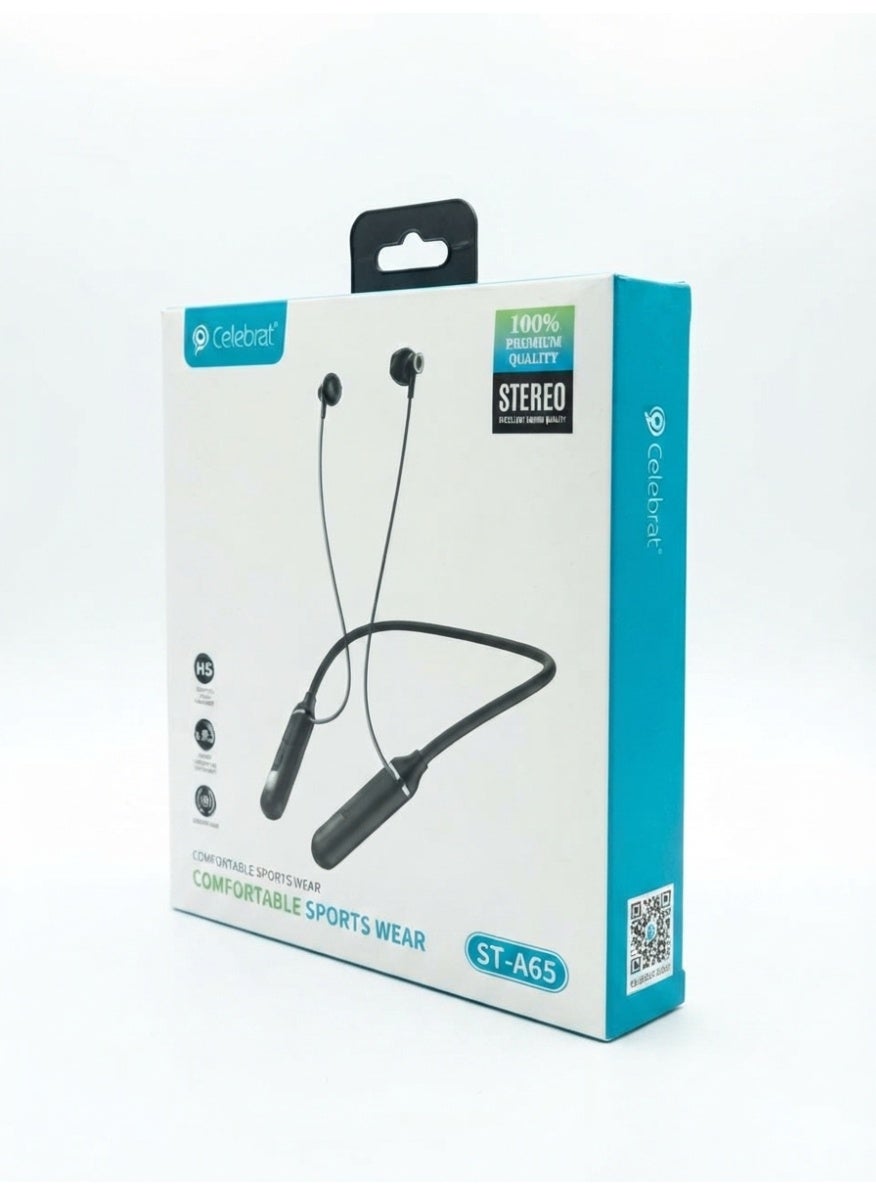 ST-A65 Wireless Neckband Earphones, Bluetooth Sports Headphones with HD Stereo Bass Sound, Built-in Microphone, Lightwei