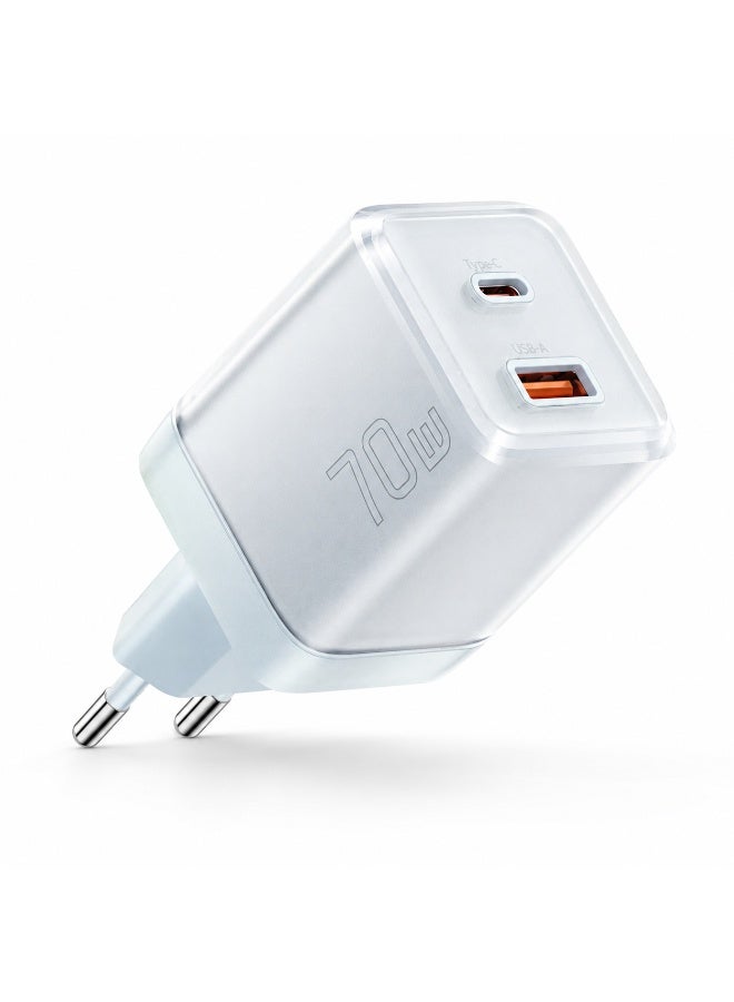 شاحن حائط ESSAGER ES-CD42 GaN قوة 70W منفذين PD وQC4.0 أزرق