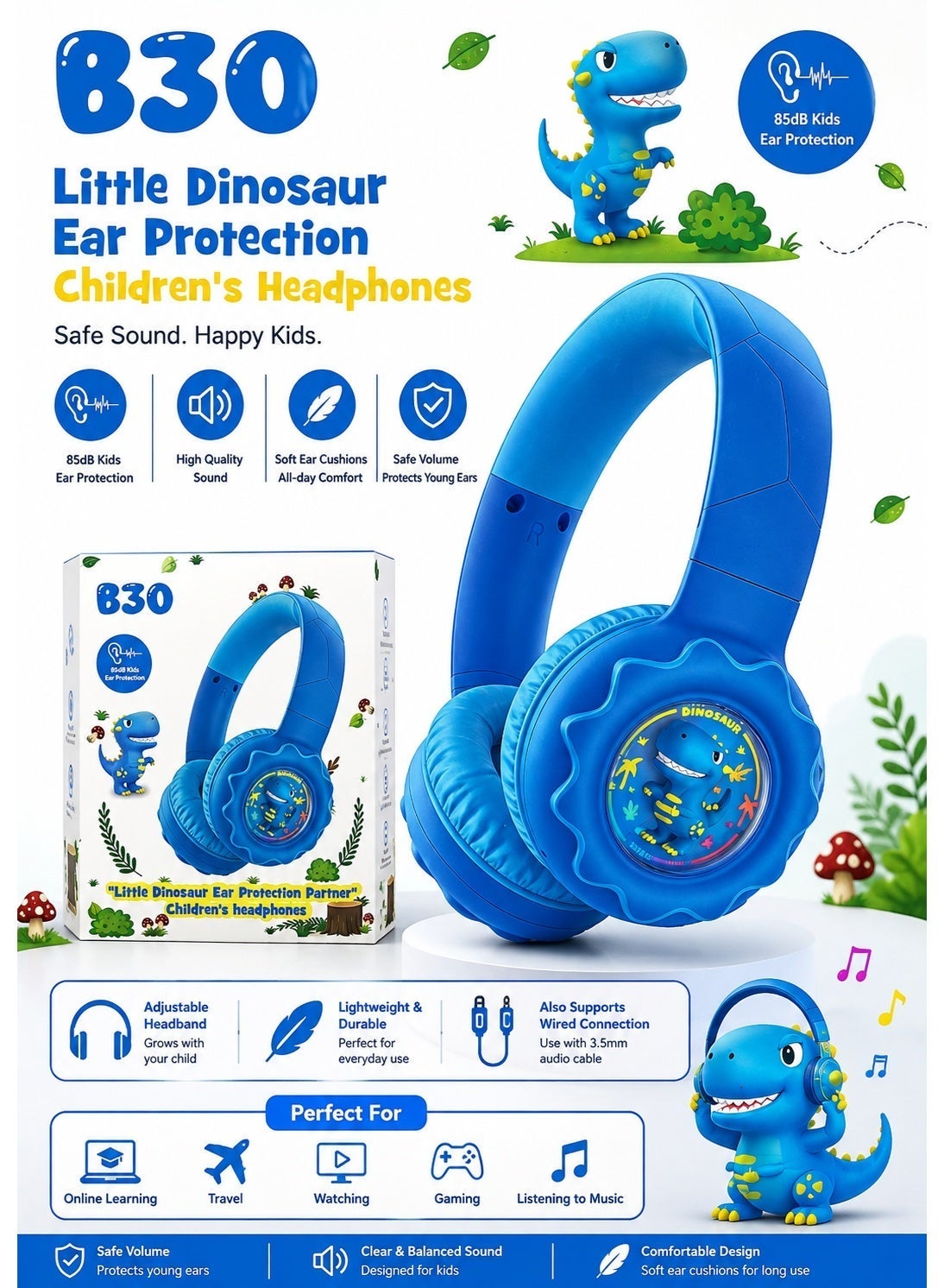 B30 Kids Wireless Headphones – Bluetooth 5.4, 108dB Safe Volume Limit, 32mm Drivers, 15m Wireless Range, 500mAh Recharge