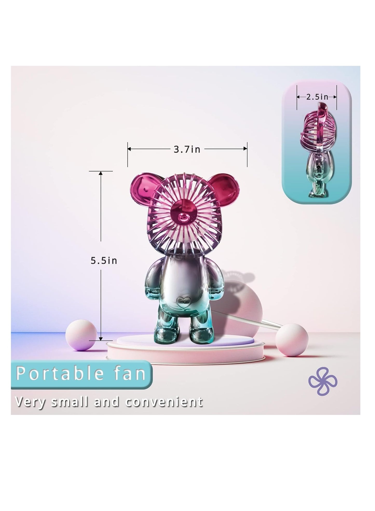 Colorful Bear Design USB Mini Portable Handheld Fan Quiet 3 Gear