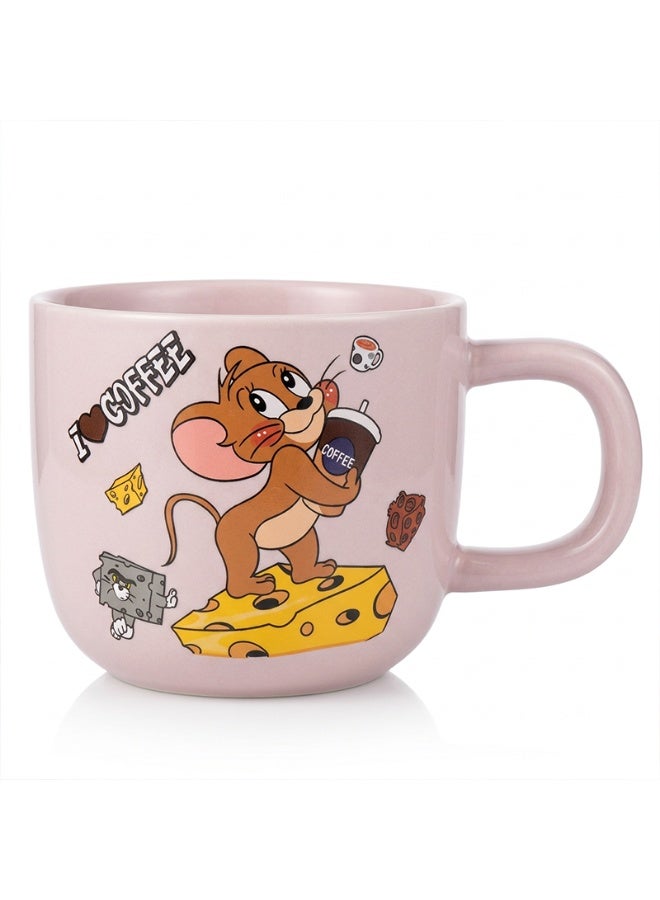 Tom and Jerry Ceramic Mug, Large Capacity Cute Cartoon Coffee Mug with Comfortable Handle, Aesthetic Ceramic Tea Cup for