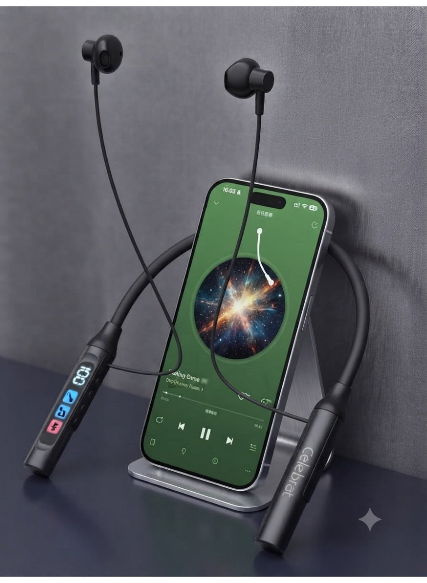 ST-A66 Wireless Neckband Earphones, Bluetooth Sports Headphones with Holographic Surround Sound, Waterproof & Sweatproof