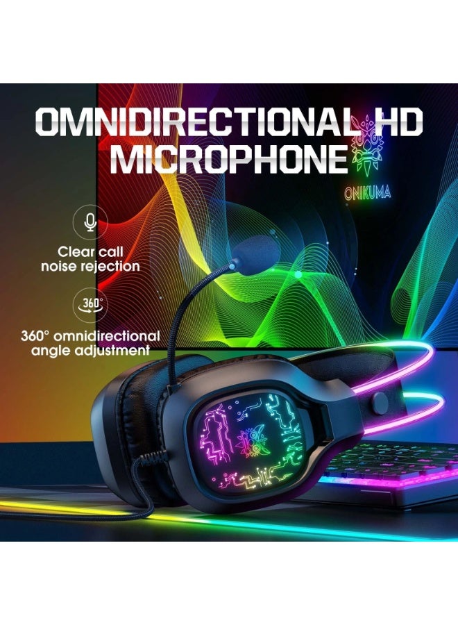 X22 RGB Gaming Headphones, Over-Ear Headset with Microphone, Noise Reduction, Volume Control, LED Light, Durable & Comfo