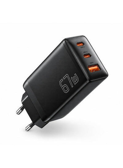 شاحن حائط ESSAGER G671A2CU GaN قوة 67W 3 منافذ QC4.0 أسود
