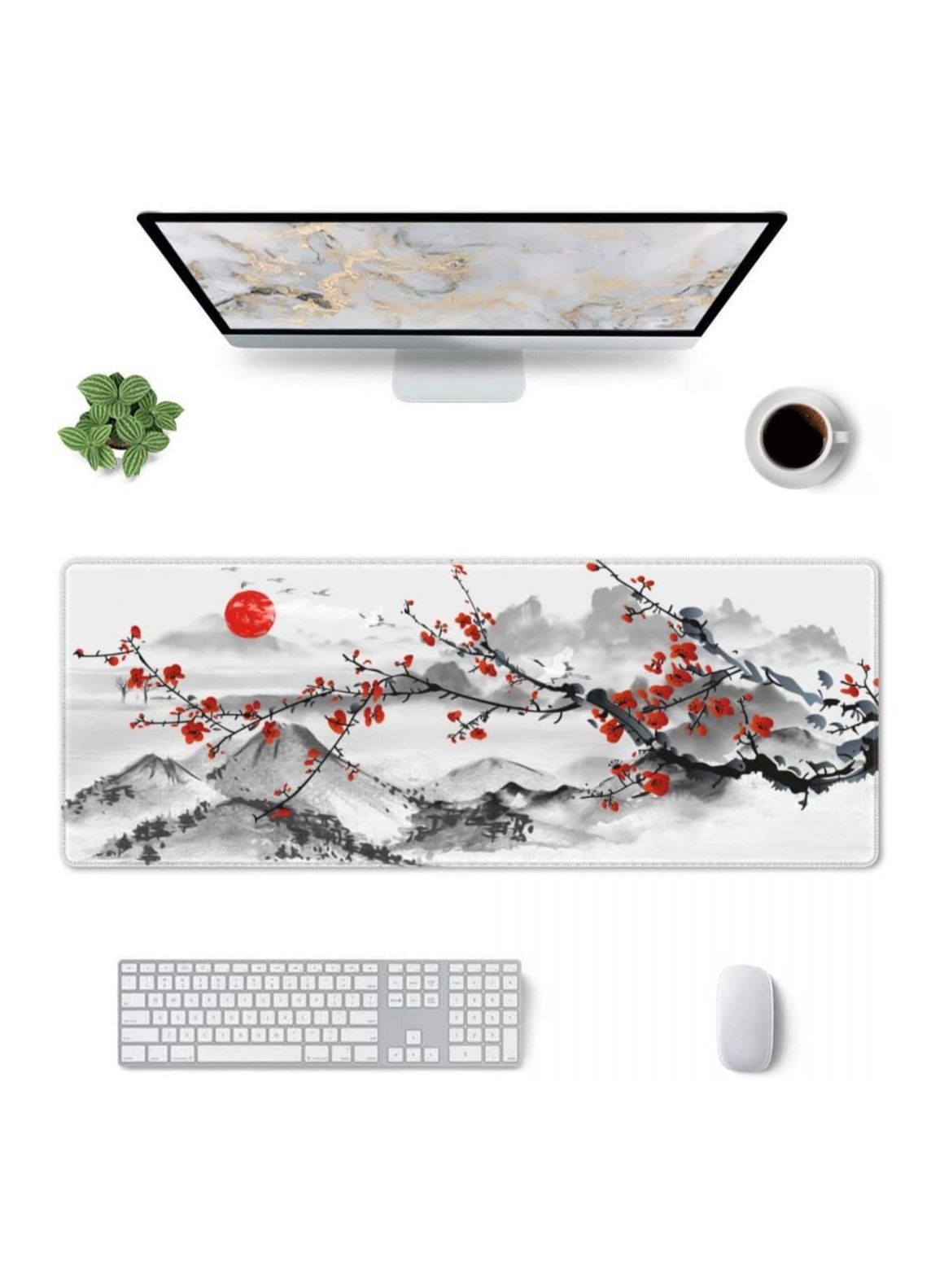 Japanese Sakura Cherry Blossom Mouse Pad XL Full Desk Mousepad Extended Large Non-Slip Rubber Base Big Keyboard Mat with