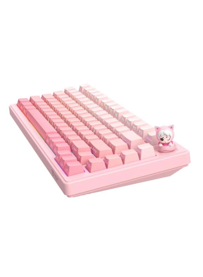 لوحة مفاتيح MT707 الميكانيكية للألعاب، ثلاثية الأوضاع، بإضاءة RGB، مزودة بـ 81 مفتاحًا، ومقبض تحكم على شكل دمية، وهيكل ت