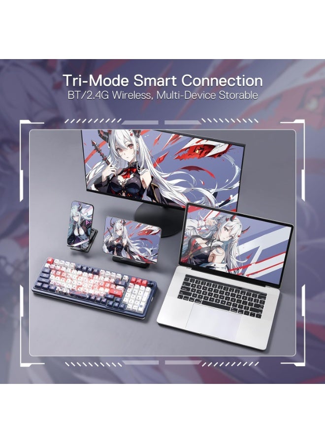 K686AK PRO 98 Keys Wireless Gasket RGB Gaming Keyboard, 3 Mode Anime Mechanical Keyboard w/Hot Swap Socket, Dedicated Kn