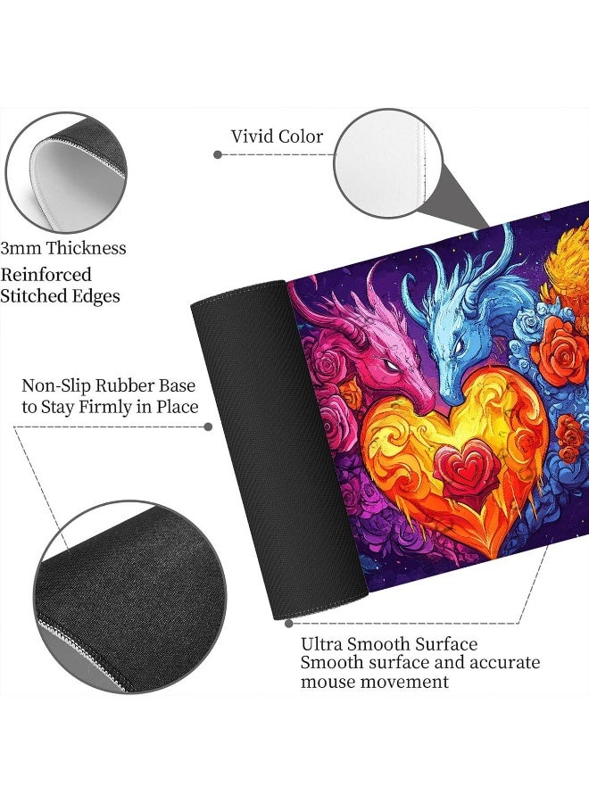 Colorful Dragon Gaming Mouse Pad Colorful Cartoon Angel Demon Heart Mousepad Large Gaming Mouse Pad Laptop Keyboard Mat 