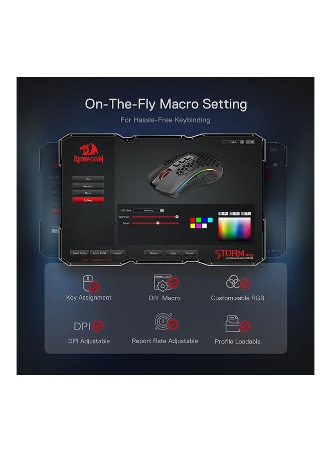 ماوس جيمنج Redragon M808-KS Storm Pro Wireless خفيف أسود