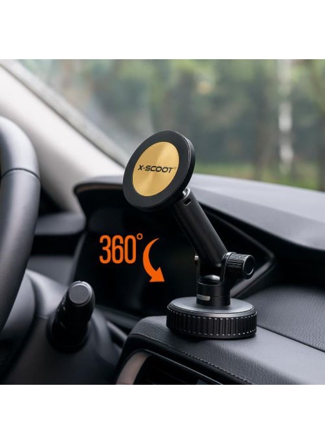 XS-811 Magnetic Car Phone Holder, 360° Rotating Adjustable & Extendable Smartphone Mount, One-Hand Operation, Center Con