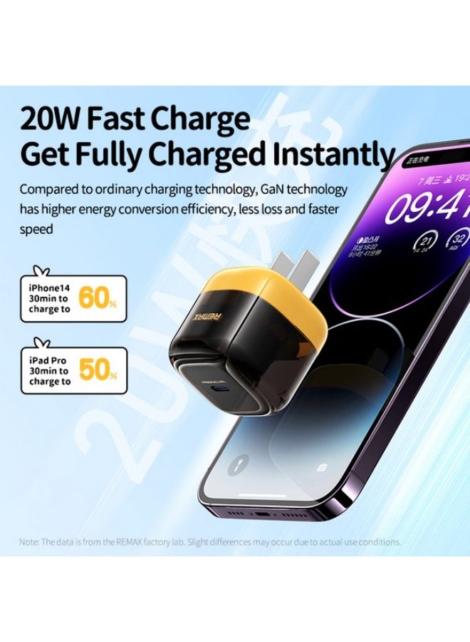 Mini Fast Charger 20W with Cute Protective Cover , Type-C PD & QC Support, GaN Technology, Safe Overvoltage Protection, 