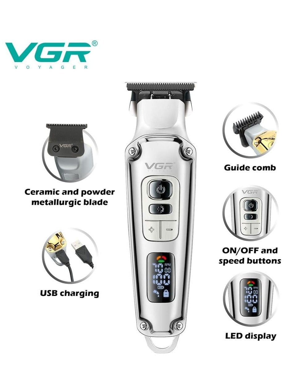 VGR V-931 Professional Hair Trimmer with Digital Display, 5500-7000RPM Button, Ceramic & Powder Metallurgic Blade,4 Cutting Combs, 240min Runtime,1600mAh Lithium Battery