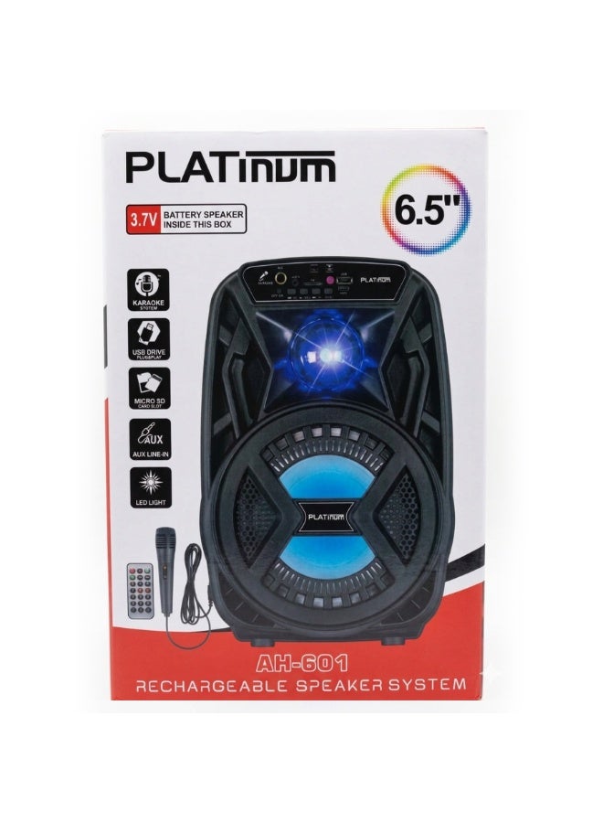AH-601 Portable 6.5 Inch Rechargeable Karaoke Speaker System with Dynamic LED Lights and Remote Control Wireless Multime