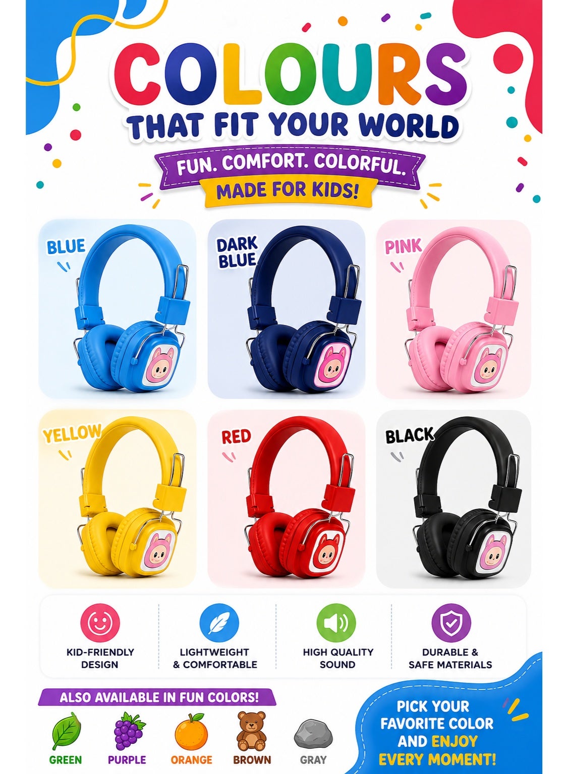 AH-816G RGB Bluetooth Gaming Headphones with Noise Isolation Microphone, Wireless Over-Ear Headset, Up to 15 Hours Batte