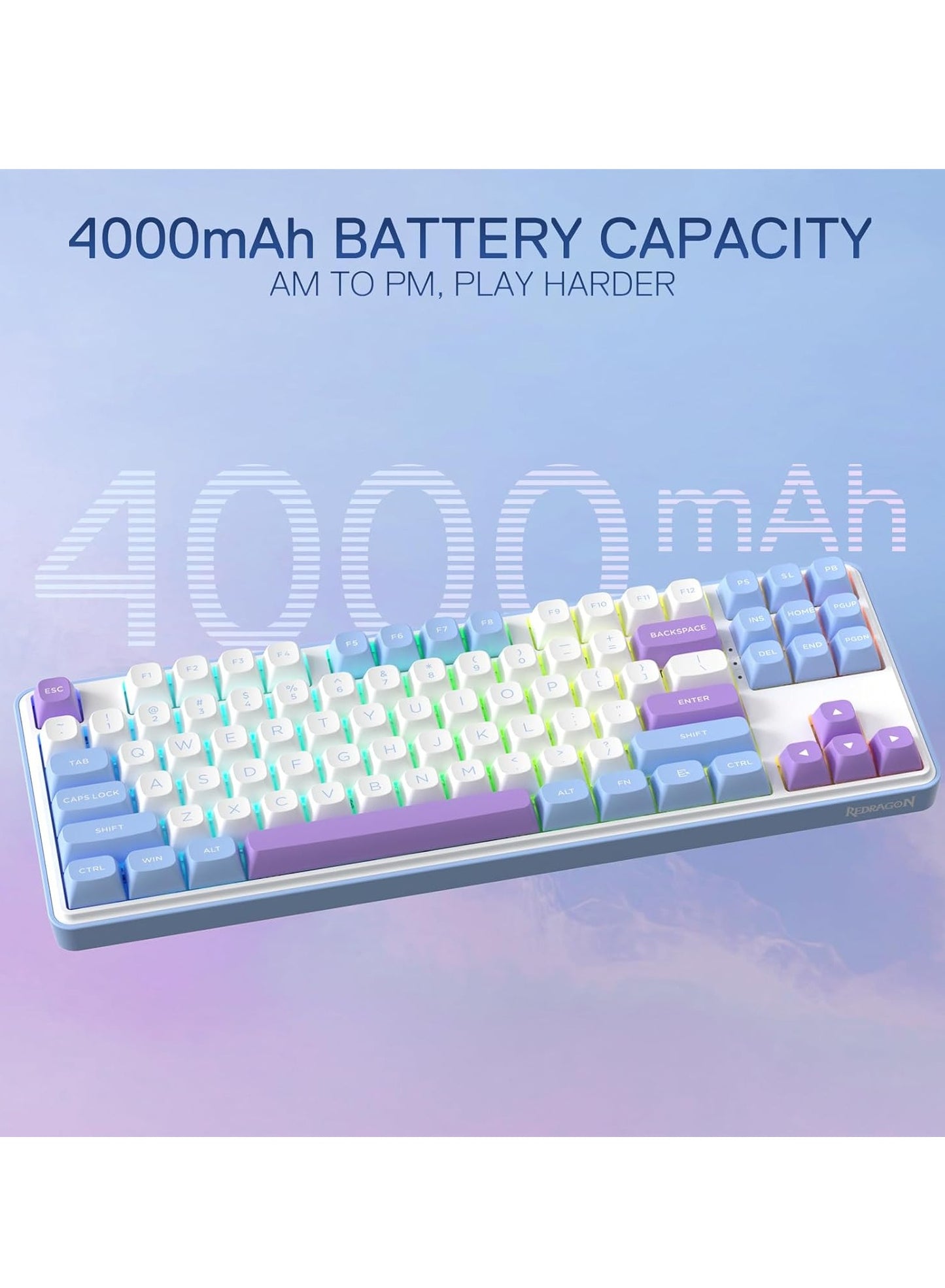 REDRAGON Gaming Keyboard K707 PRO - RGB with 80% Wireless Gasket, 3 Modes and 87 Keys, TKL Mechanical Keyboard with Hot Swap Socket, PBT Round Keycaps and Noise Damping