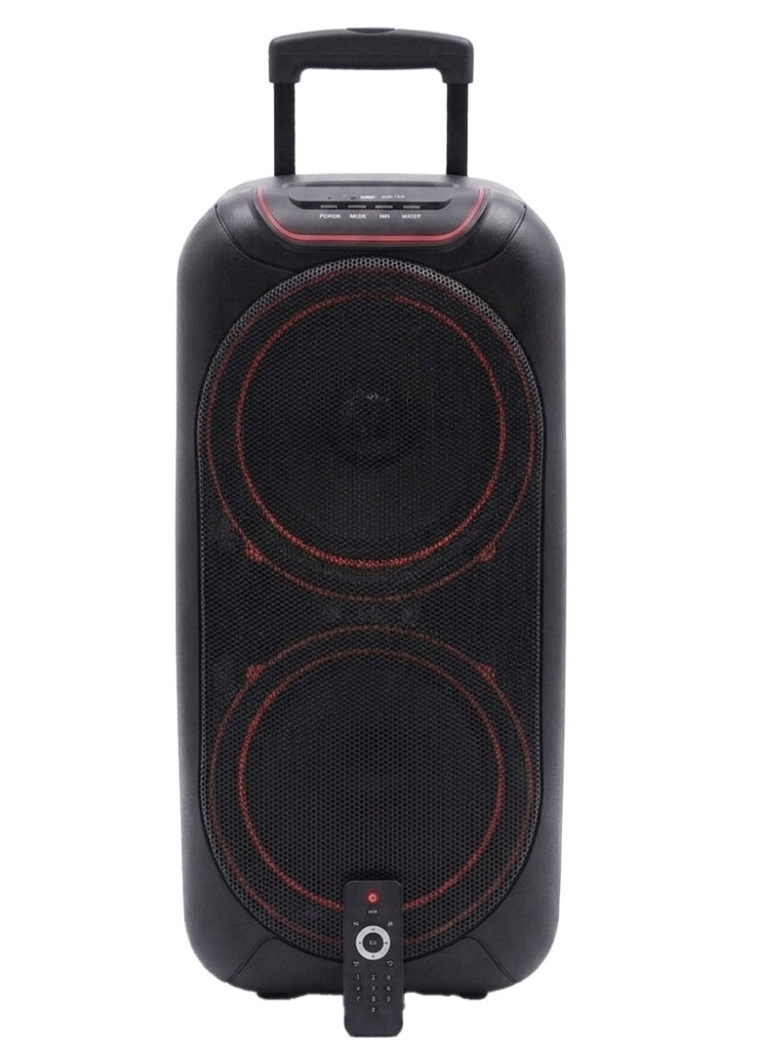 AH-12300 Professional Dual 12 Inch Battery Powered Party Speaker System with Disco LED Lights and Remote Control Portabl