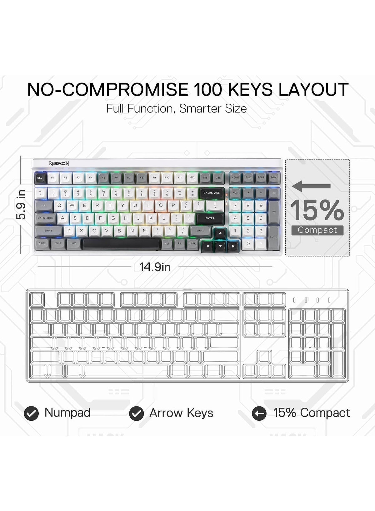 K656 Pro 3-Mood Mechanical Gaming Keyboard – Triple-Mode Connectivity (Bluetooth 3.0/5.0, 2.4GHz & USB-C Wired), 100-Key