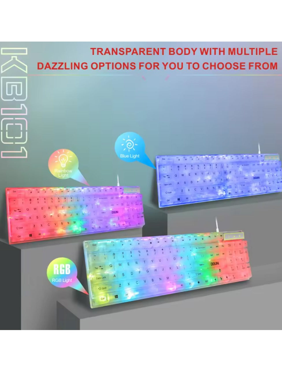 Douni KB101 Colorful Glow RGB Transparent Keyboard Mechanical Touch