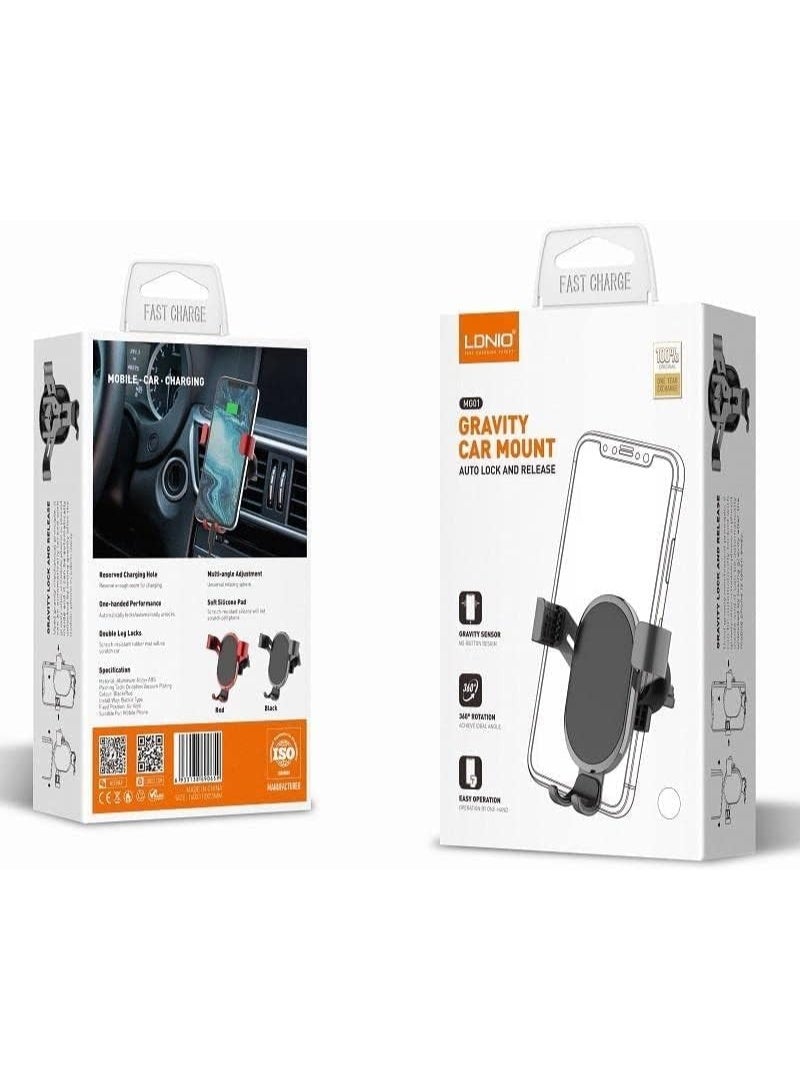 Gravity Car Phone Mount MG01 , 360° Rotatable, Auto Lock & Release, Adjustable Clamp for All Smartphones, One Hand Opera