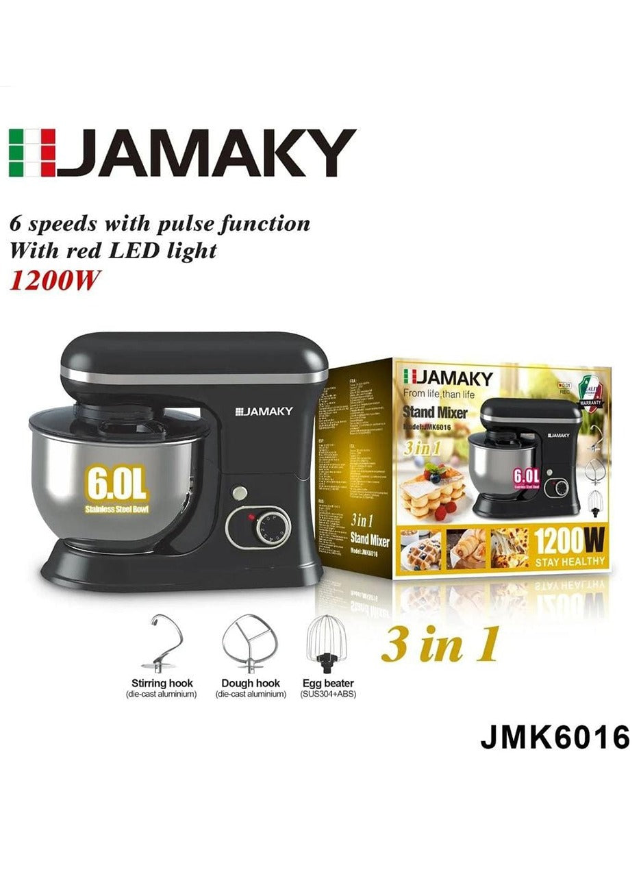 JAMAKY Italy Stand mixer with Italian technology for making the most delicious baked goods, with a power of 1200 watts, model JMK6016