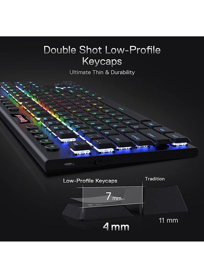 Redragon K621 Horus TKL Wireless RGB Mechanical Keyboard, 5.0 BT/2.4 Ghz/Wired Three Modes 80% Ultra Thin Low Profile Bl