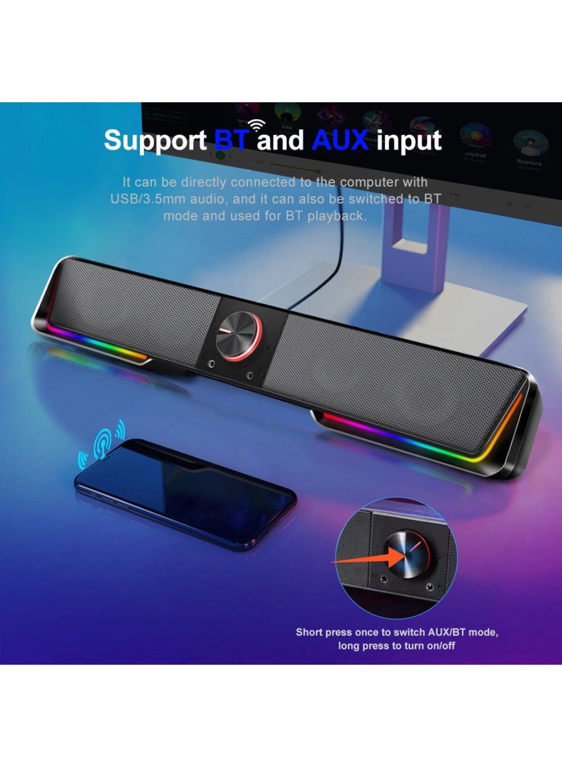 عرض أمامي لسبيكر ريدراجون GS570 مضاء بـ RGB