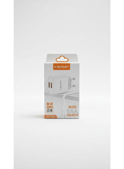 Dual USB Travel Charger 2.1A with Micro USB Cable, Compact Fast Charging Wall Adapter, Safe & Lightweight Design – Model