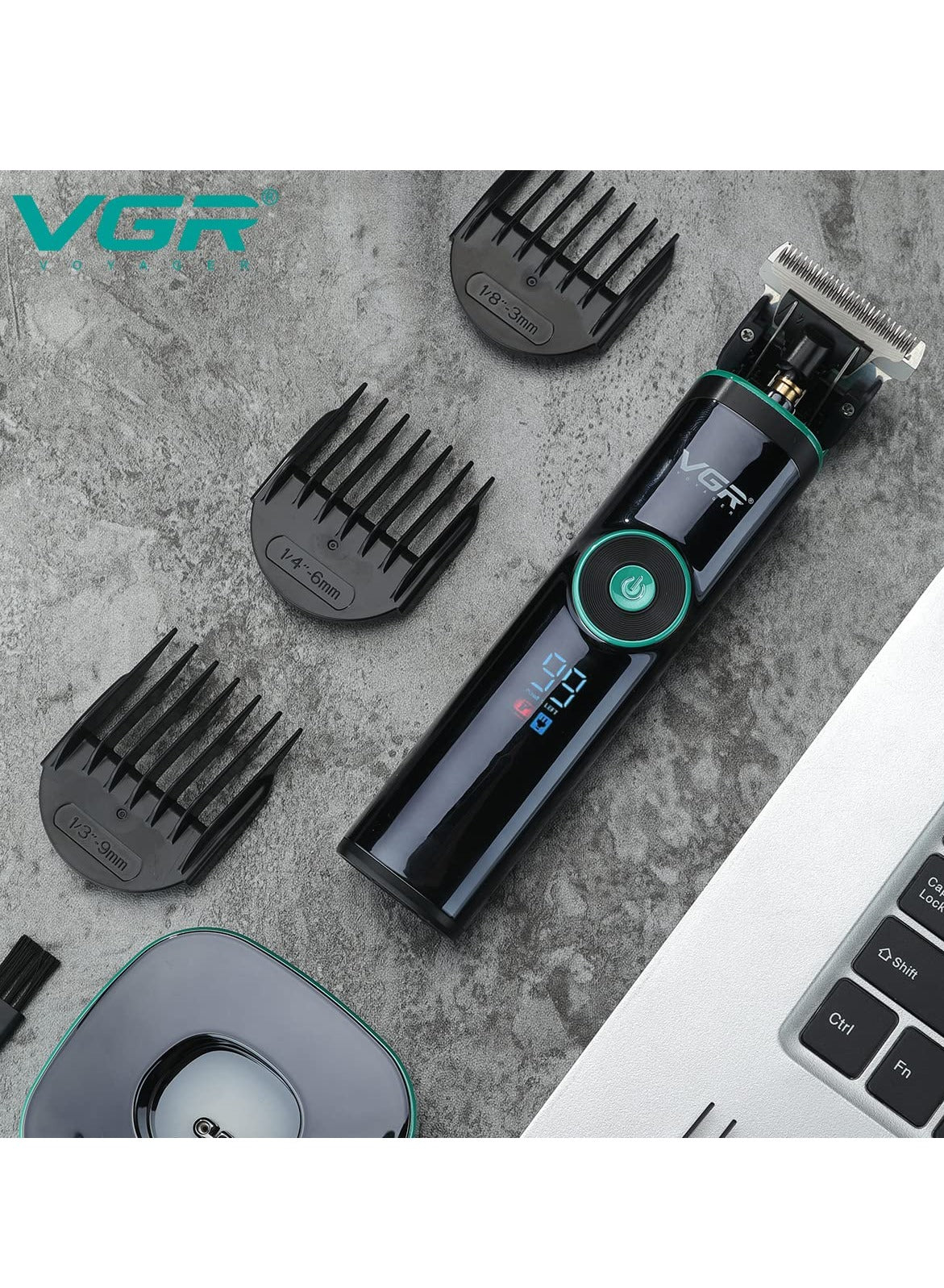 VGR V-671 Salon Series Professional Digital Display Cordless Hair Clipper with Dual motor Beard Trimmer for Men Rechargeable Li-ion Battery 2500mAh 400 minutes Runtime USB Powered Charging Pod & Stand