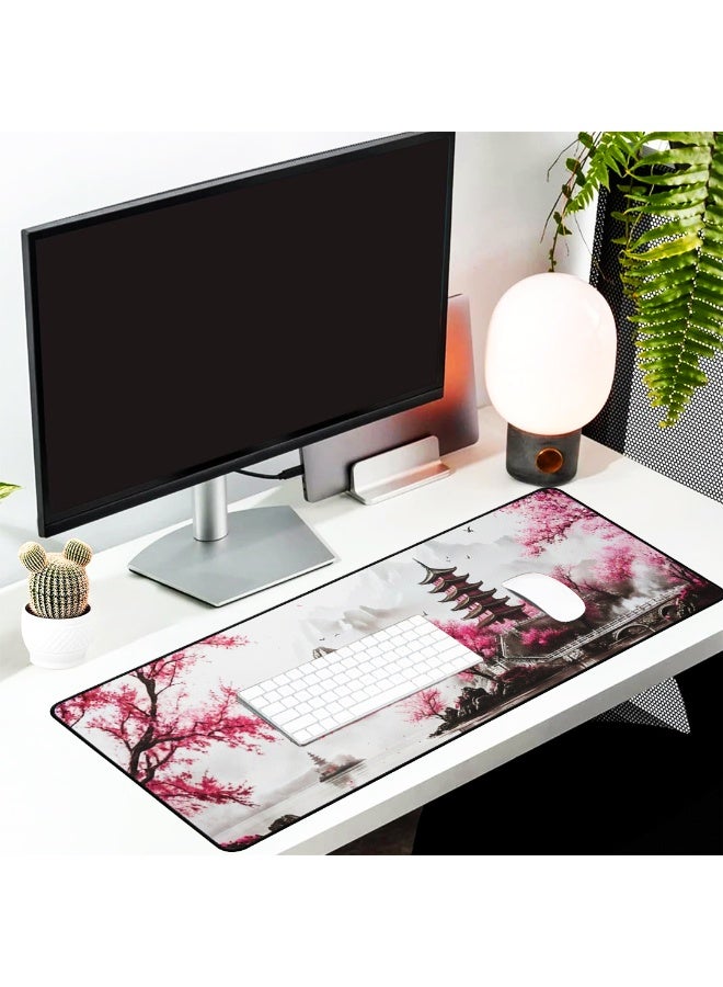Japanese Cherry Blossom Desk Mat Anime Gaming Mouse Pad 70 x 30 cm Large Desk Pad for Desk Computer Pc Laptop Office Dec