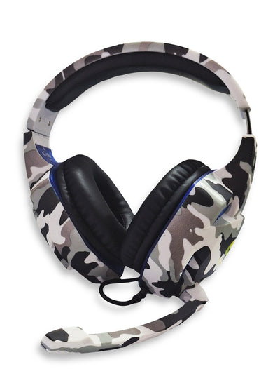 Generic Multi-Platform Gaming Headset, LED with microphone and Volume controller , USB and 3.5 Input Cable , leather earmuffe compatible with all devices, comfortable fit, stereo sound, Excellent audio quality - (T-176/Camouflage White)