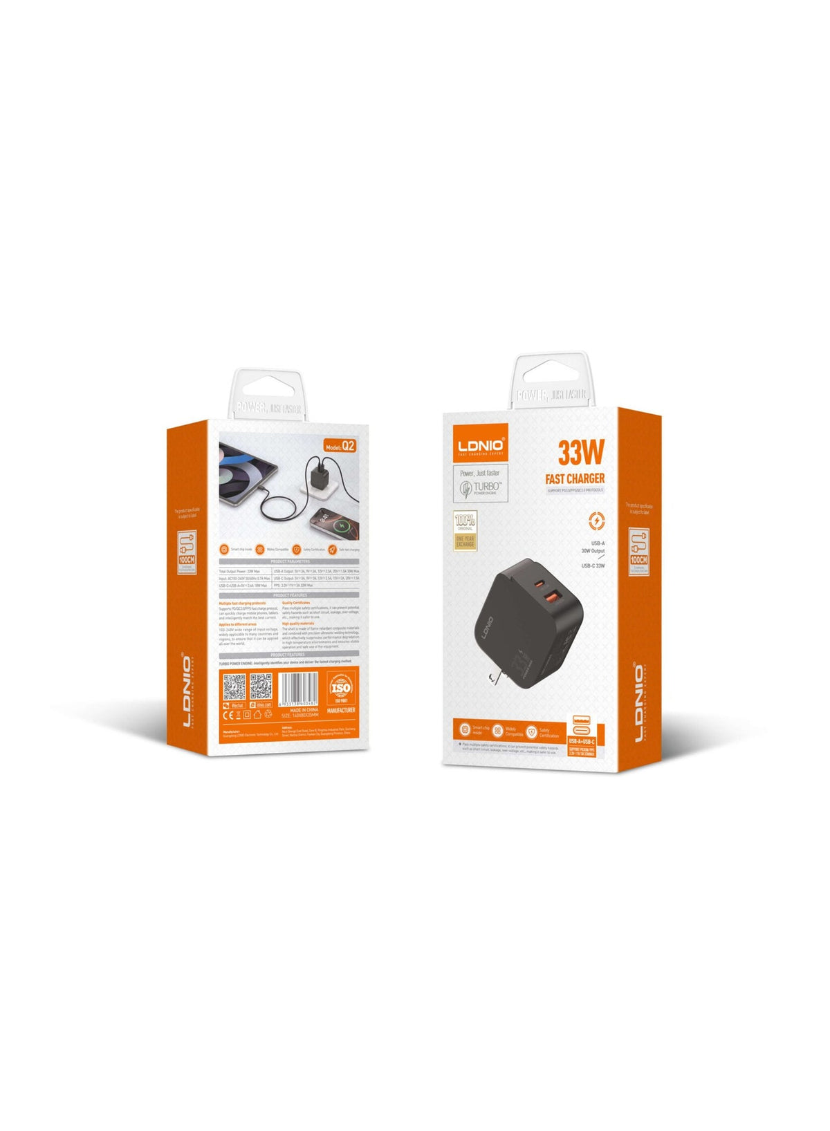 Q2 USB-C 33W Power Delivery Travel Charger with Dual Port Fast Charging, Smart Chip Technology, PPS Support, Fireproof P