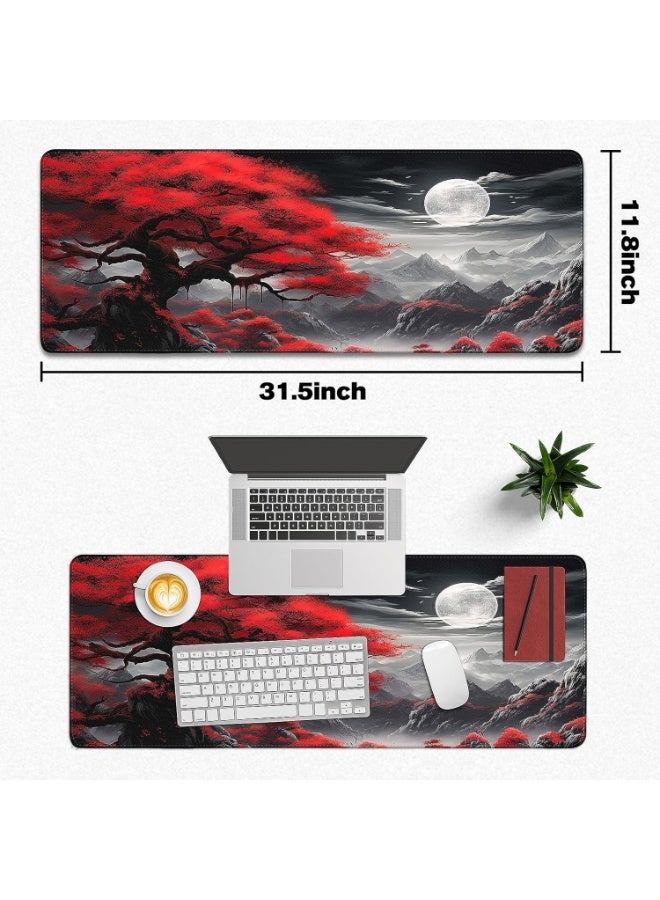Full Moon Extended Gaming Mouse Pad with Stitched Edges 80×30cm XL Desk Mat for Gaming, Office, Keyboard, Mouse, Laptop,