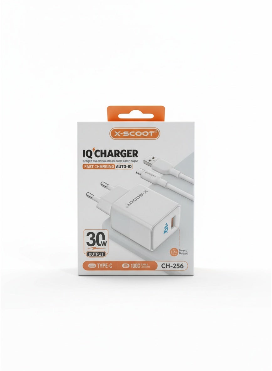 30W Fast Wall Charger with USB-C Cable, Smart IQ Auto-ID Output, Heat Resistant Safe Design, Universal USB-C Compatibili