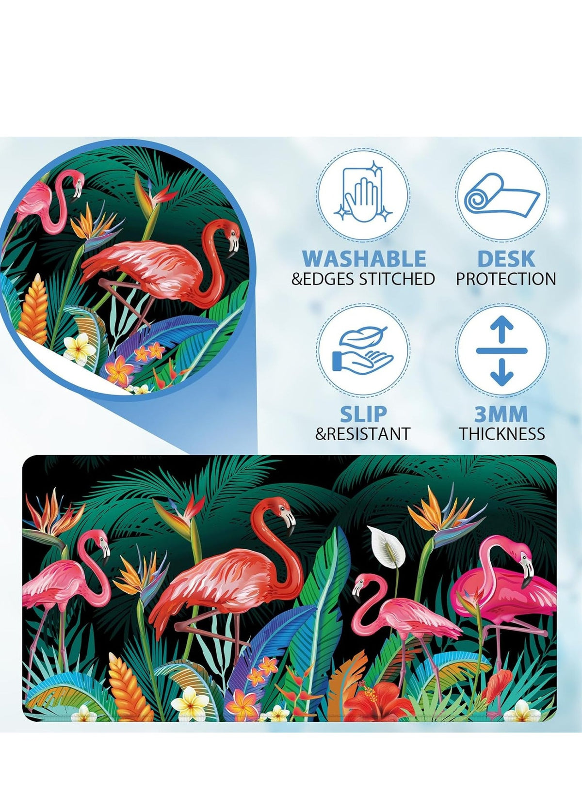 Large Gaming Mouse Pad, Flamingos , Extended Desk Mat, Large Desk Pad for Computer Keyboard, Mouse Pad with Stitched Edg