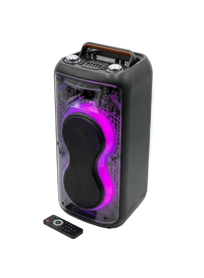 AH-8650 Portable Dual 8 Inch Rechargeable Party Speaker with Disco LED Lights and Remote Control High Power Wireless Aud