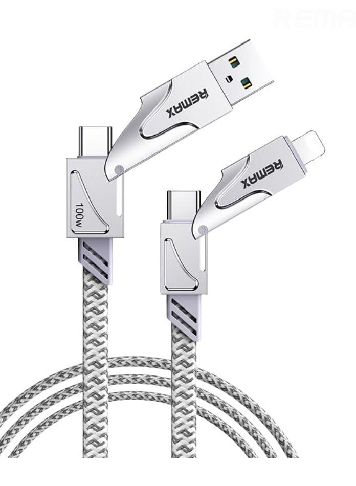 RC-C119 4 in 1 Fast Charging Cable 1.2M, USB-A and USB-C to USB-C and Lightning Charging Cable, 100W Power Delivery Fast