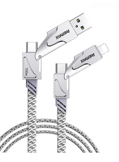 RC-C119 4 in 1 Fast Charging Cable 1.2M, USB-A and USB-C to USB-C and Lightning Charging Cable, 100W Power Delivery Fast