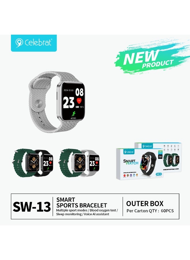 SW-13 Smart Watch with Bluetooth Calling, 2 Interchangeable Watch Bands, Heart Rate & Sleep Monitor, Multi-Sport Fitness