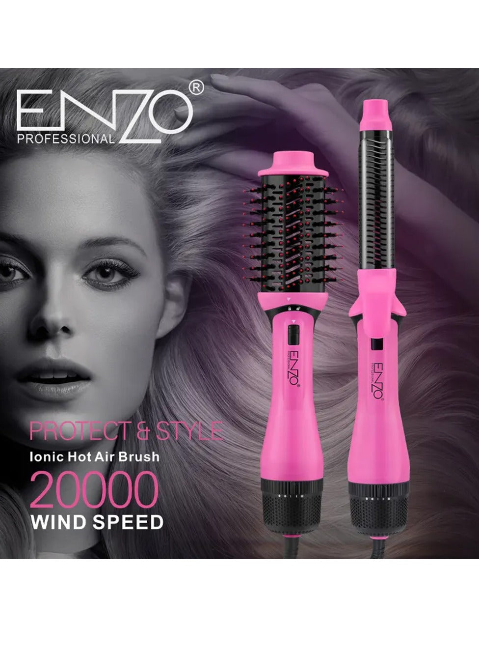 ENZO Professional Ionic High Speed Hair Dryer Hot Air Brush Auto Air Wrap Curler Blow Dryer Comb Ionic 2 in 1 Hair Styler Curler EN-6208