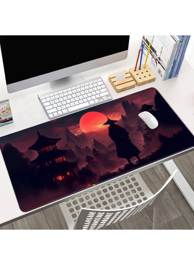 Moonlight Japanese Samurai Anime Mouse PadExtended Gaming Mouse Pad with Stitched Edges 70×30cm XL Desk Mat for Gaming, 
