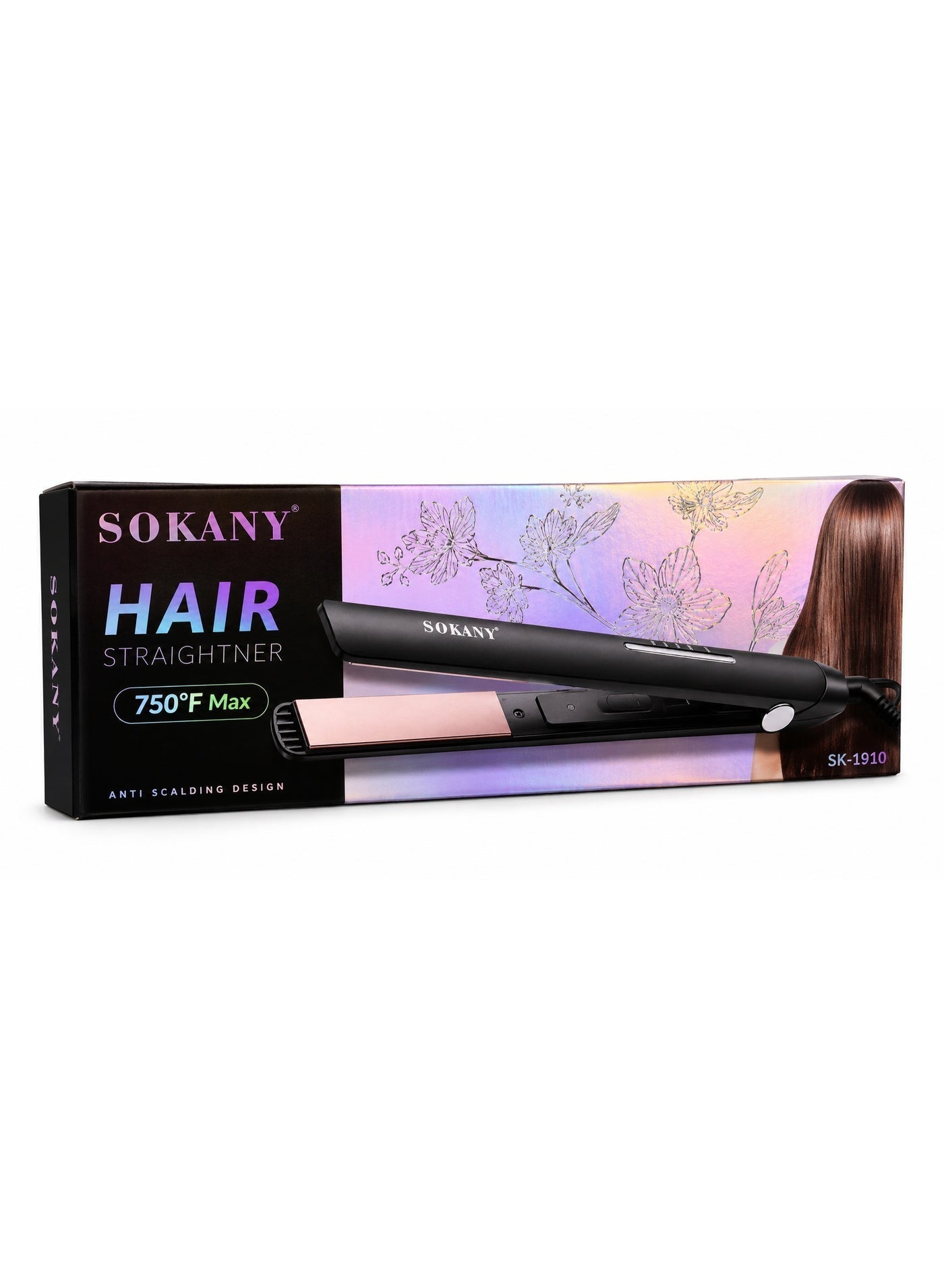 SK-1910 Hair Straightener – PTC Fast Heating, Adjustable Temperature up to 750°F, Anti-Scalding Design, 360° Swivel Cord