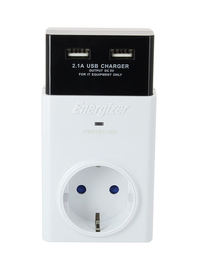 USB Wall Charger With Surge Protector White/Black