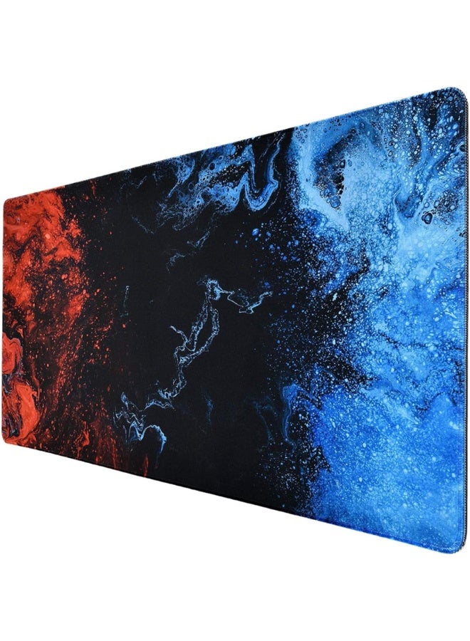 Gaming Mouse Pad, Large XL, Computer Gamer, Extended For Keyboard and Mouse for Desk, Non Slip Mouse Mat (Blue in Red) s