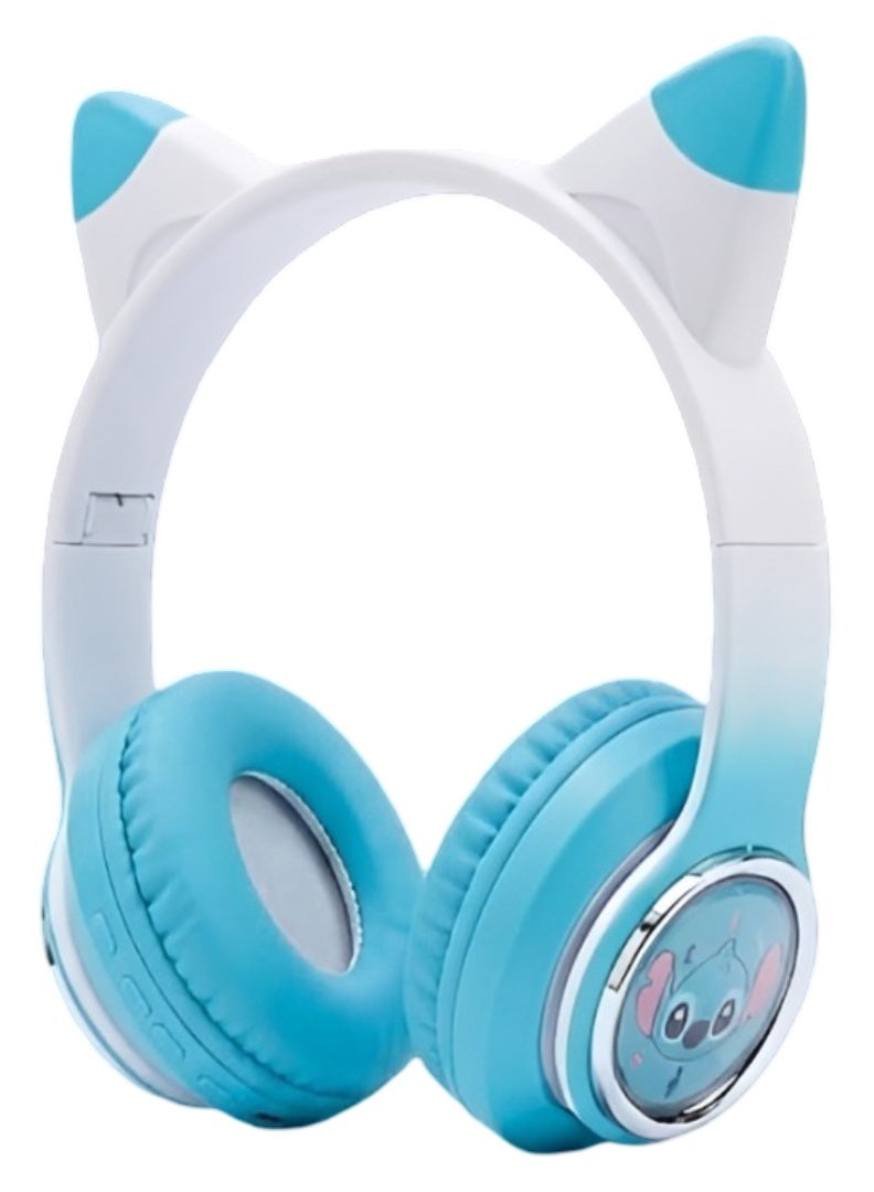 M33 Cat Ear Wireless Bluetooth Headset with RGB Lighting, HD Stereo Sound, Built-In Microphone, 3.5mm AUX, USB-C Recharg