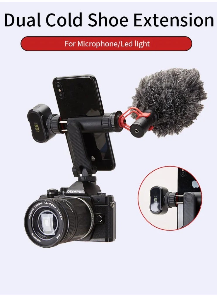 Mobile Phone Holder BH-05 with 2 Cold Shoe Ports , Lightweight and Durable ABS Design , Secure Mount for 55-90mm Width M